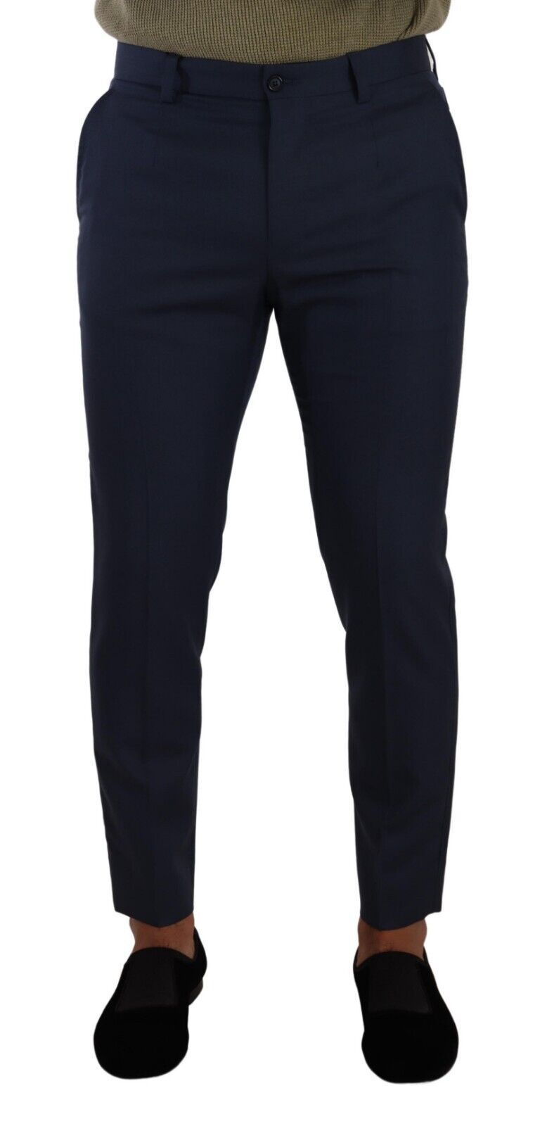 Pantalon tailleur slim en laine bleu foncé de Dolce & Gabbana