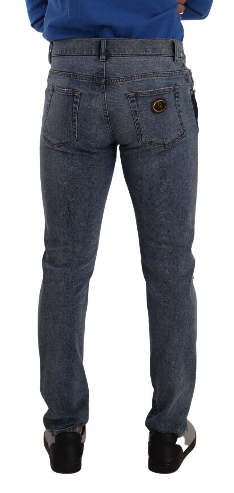 Jeans slim en coton délavé bleu à deux tons, déchirés, Dolce & Gabbana