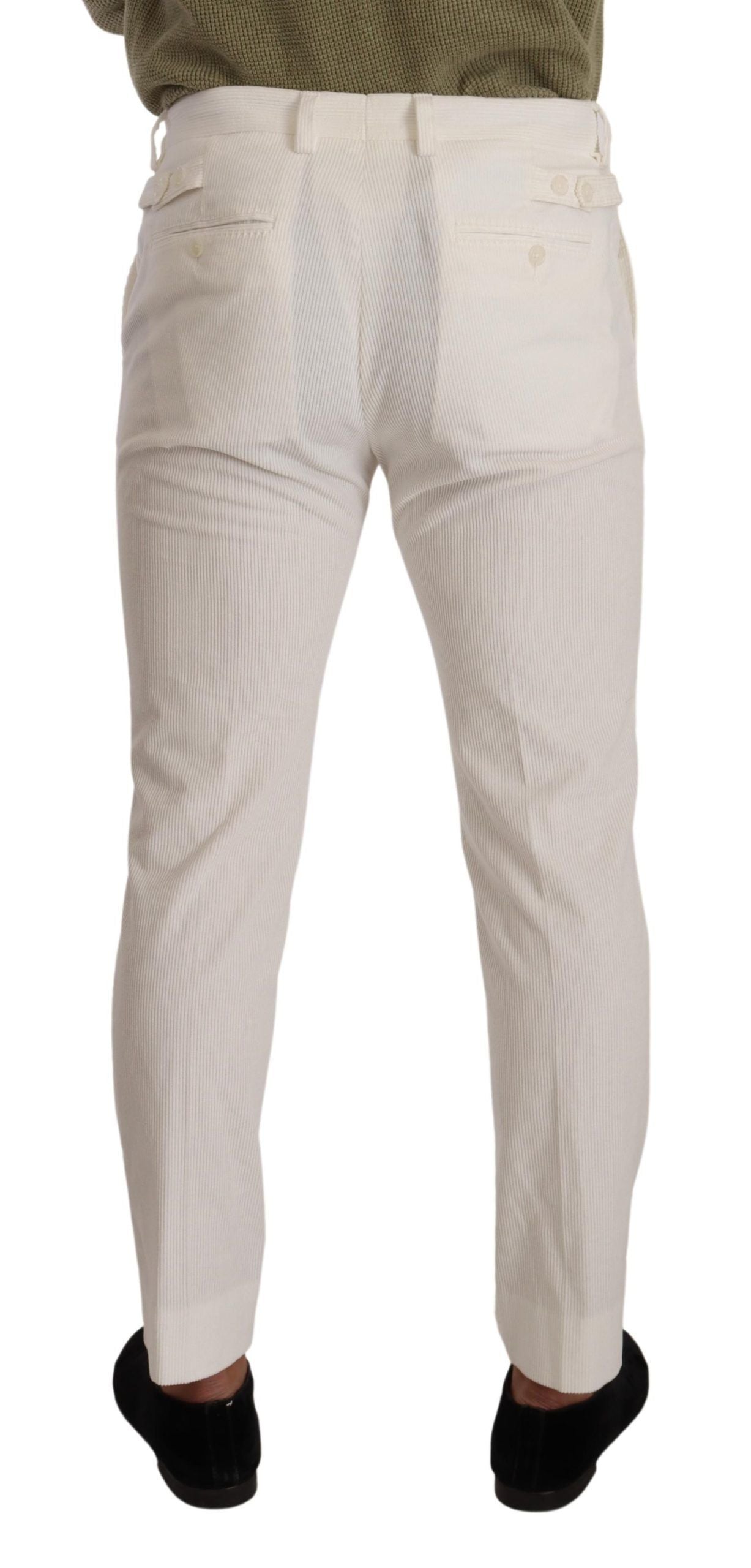 Pantalon en velours côtelé blanc en coton, coupe skinny, Dolce & Gabbana