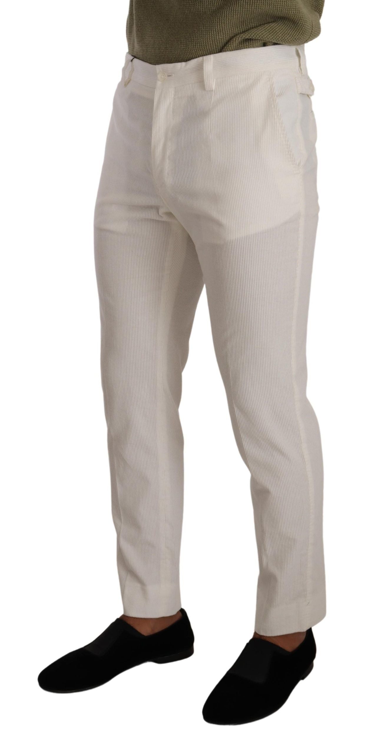 Pantalon en velours côtelé blanc en coton, coupe skinny, Dolce & Gabbana
