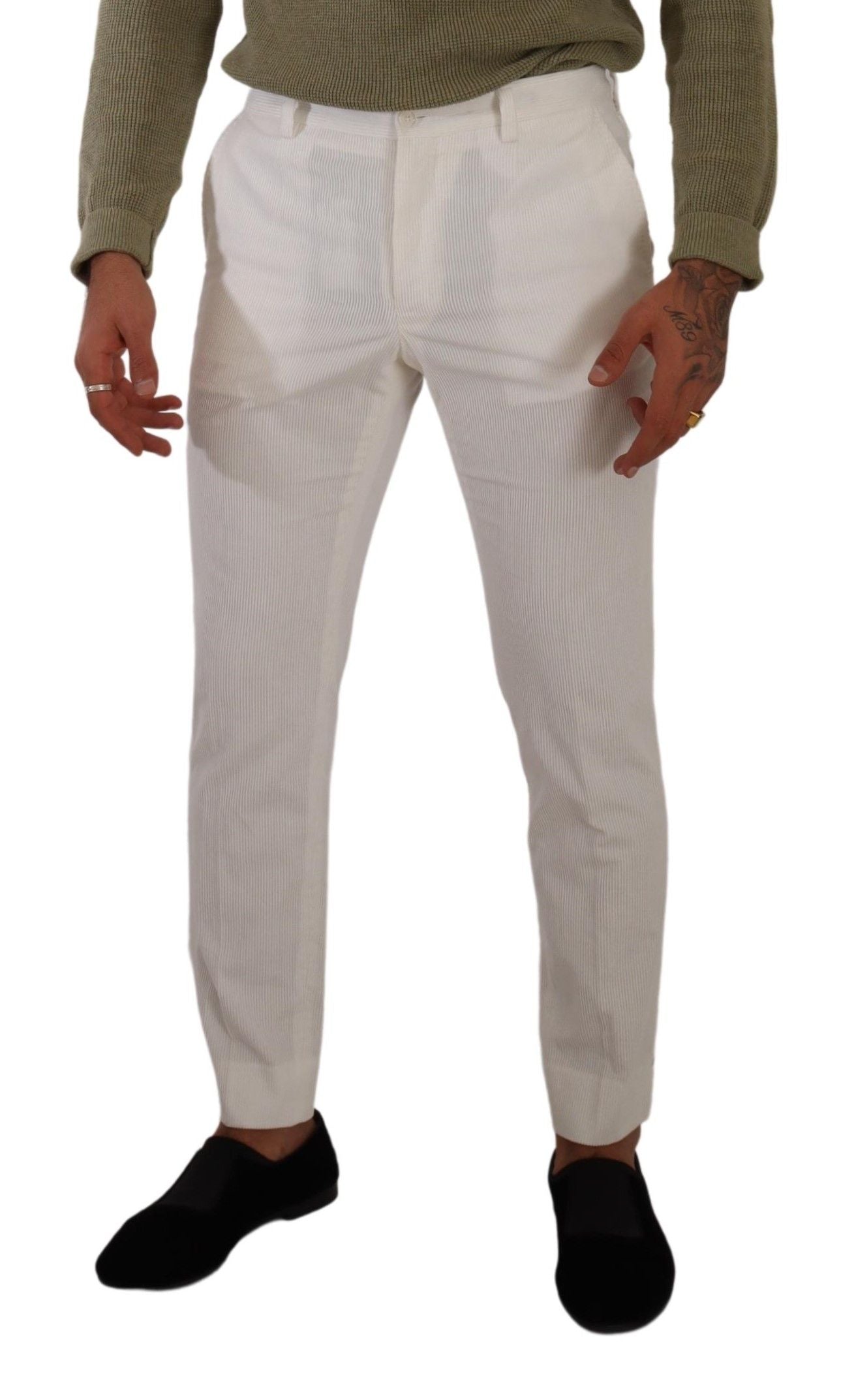 Pantalon en velours côtelé blanc en coton, coupe skinny, Dolce & Gabbana