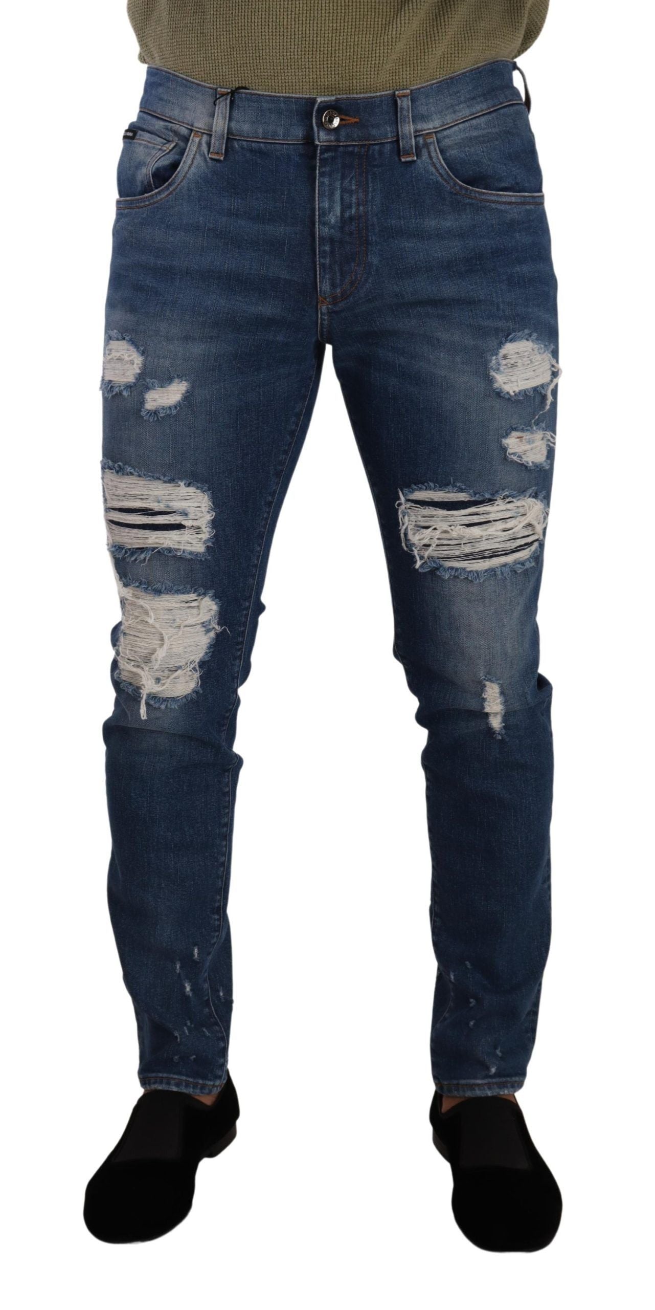 Jeans slim en coton extensible bleu lavé de Dolce & Gabbana