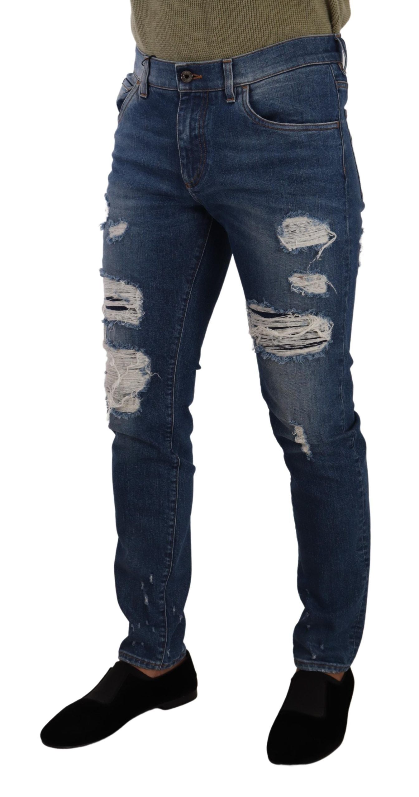 Jeans slim en coton extensible bleu lavé de Dolce & Gabbana