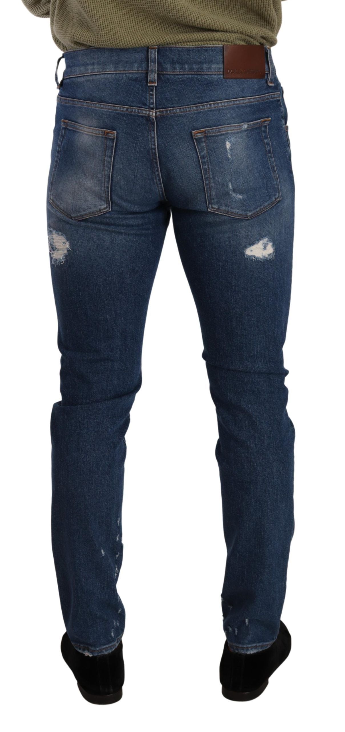 Jeans slim en coton extensible bleu lavé de Dolce & Gabbana