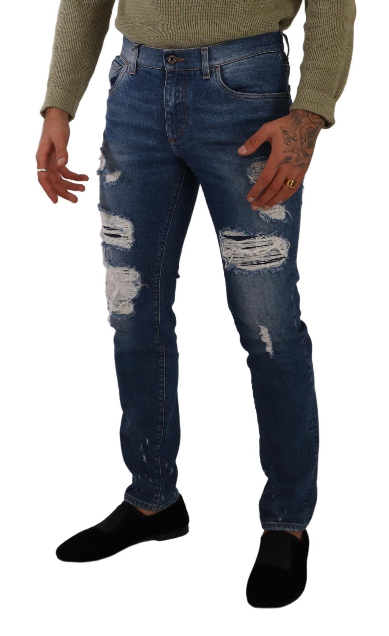 Jeans slim en coton extensible bleu lavé de Dolce & Gabbana