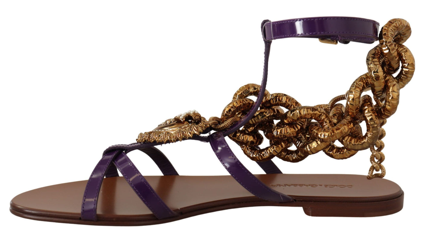 Sandales plates Devotion en cuir violet de Dolce & Gabbana