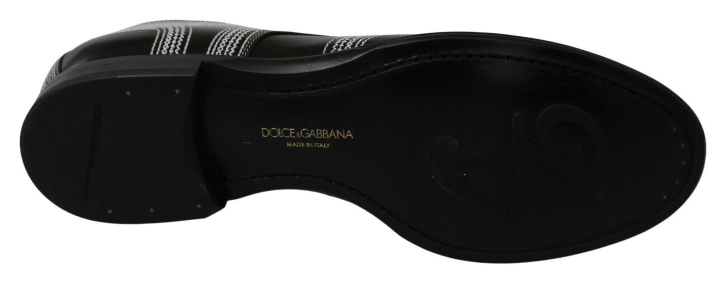 Chaussures habillées en cuir noir, style derby, avec lacets blancs de Dolce & Gabbana.