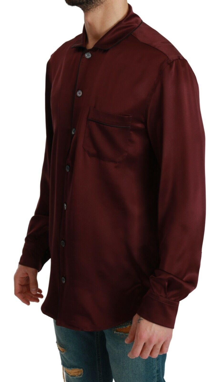 Chemise décontractée en soie bordeaux, style pyjama, Dolce & Gabbana