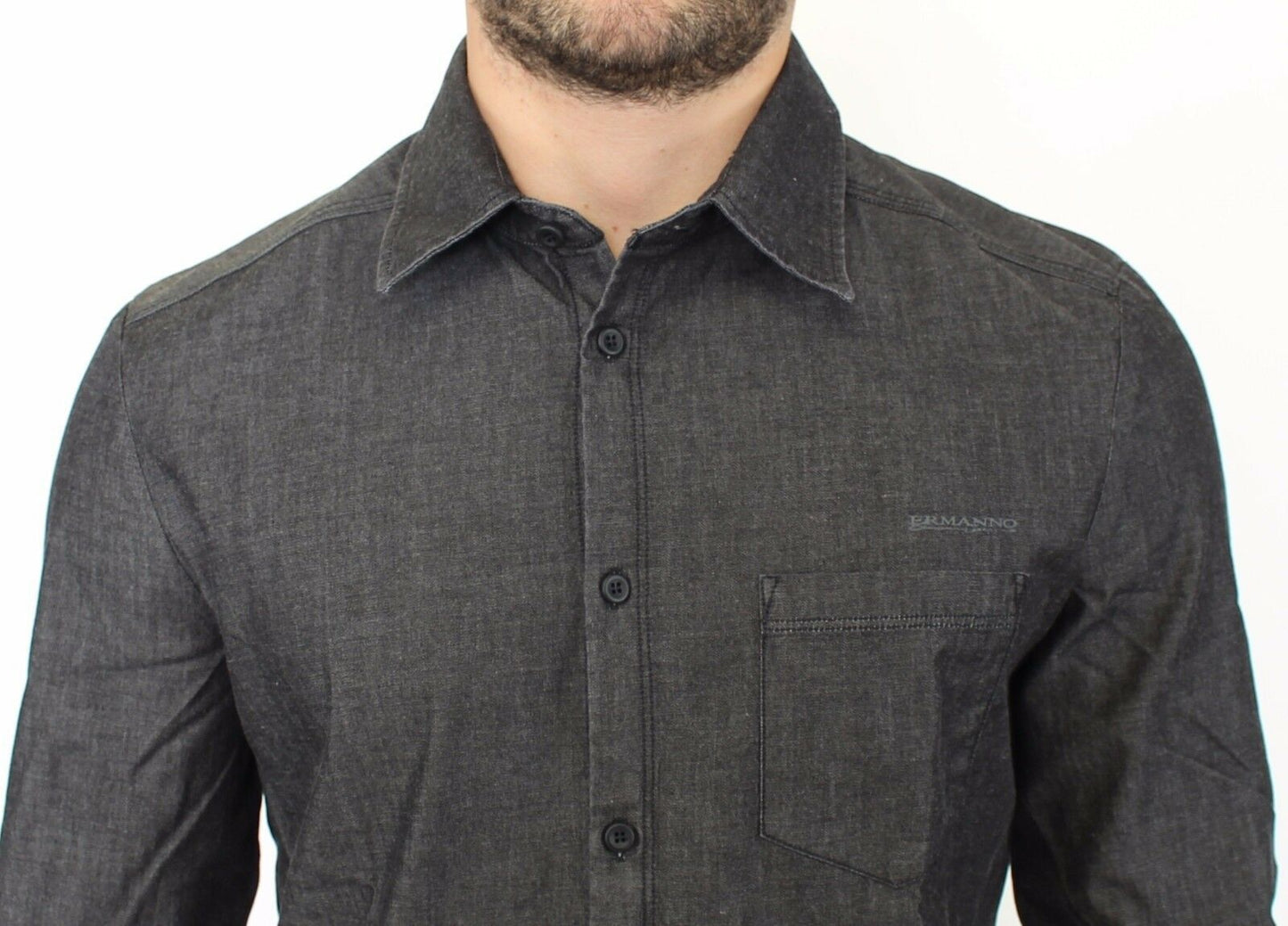 Chemise en jean délavé gris stretch en coton casual Ermanno Scervino