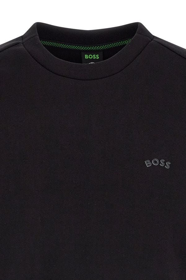 Sweat-shirt en coton noir à col rond, élégant, Hugo Boss