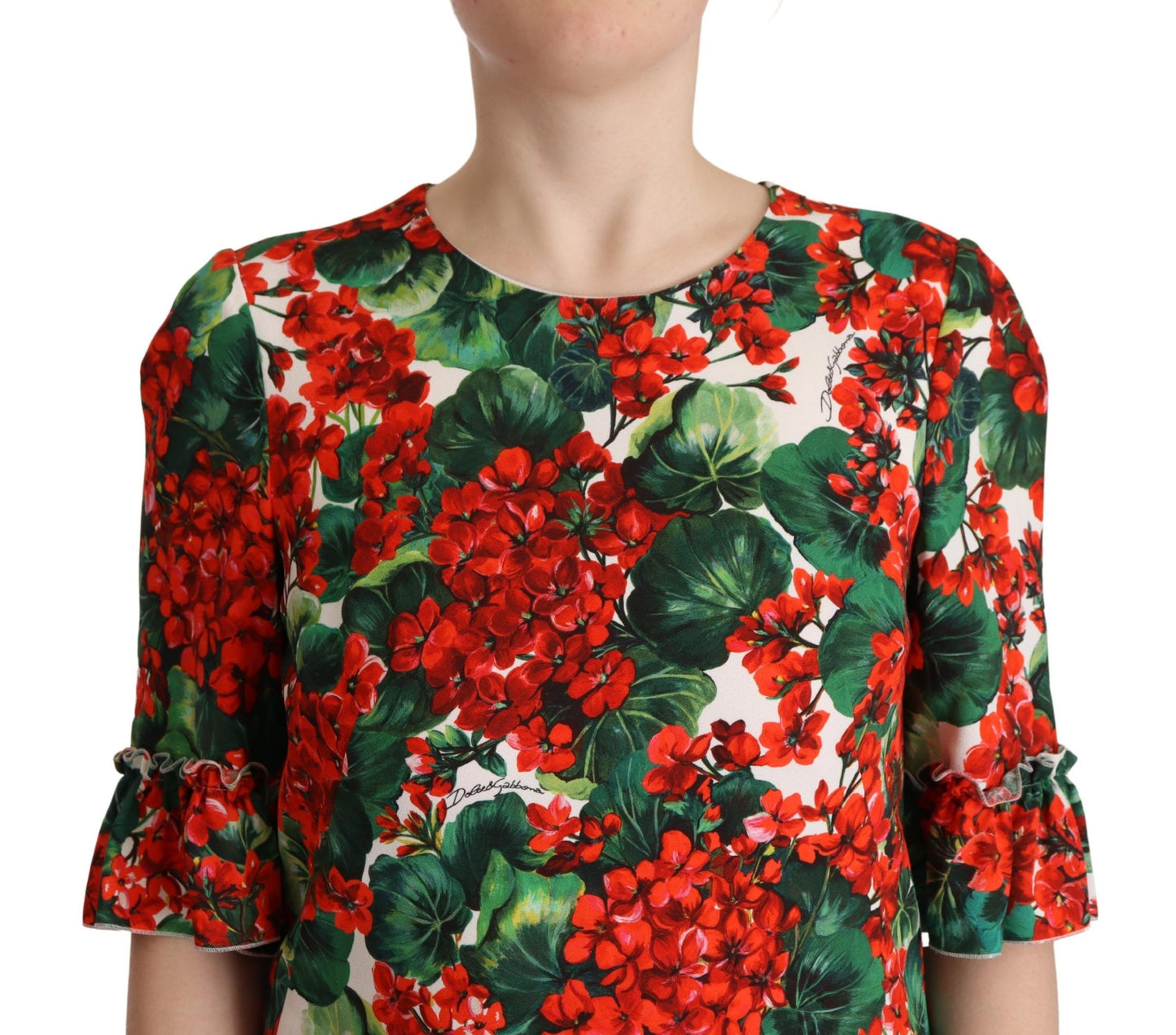 Robe chemise à motifs floraux rouges multicolores Dolce & Gabbana