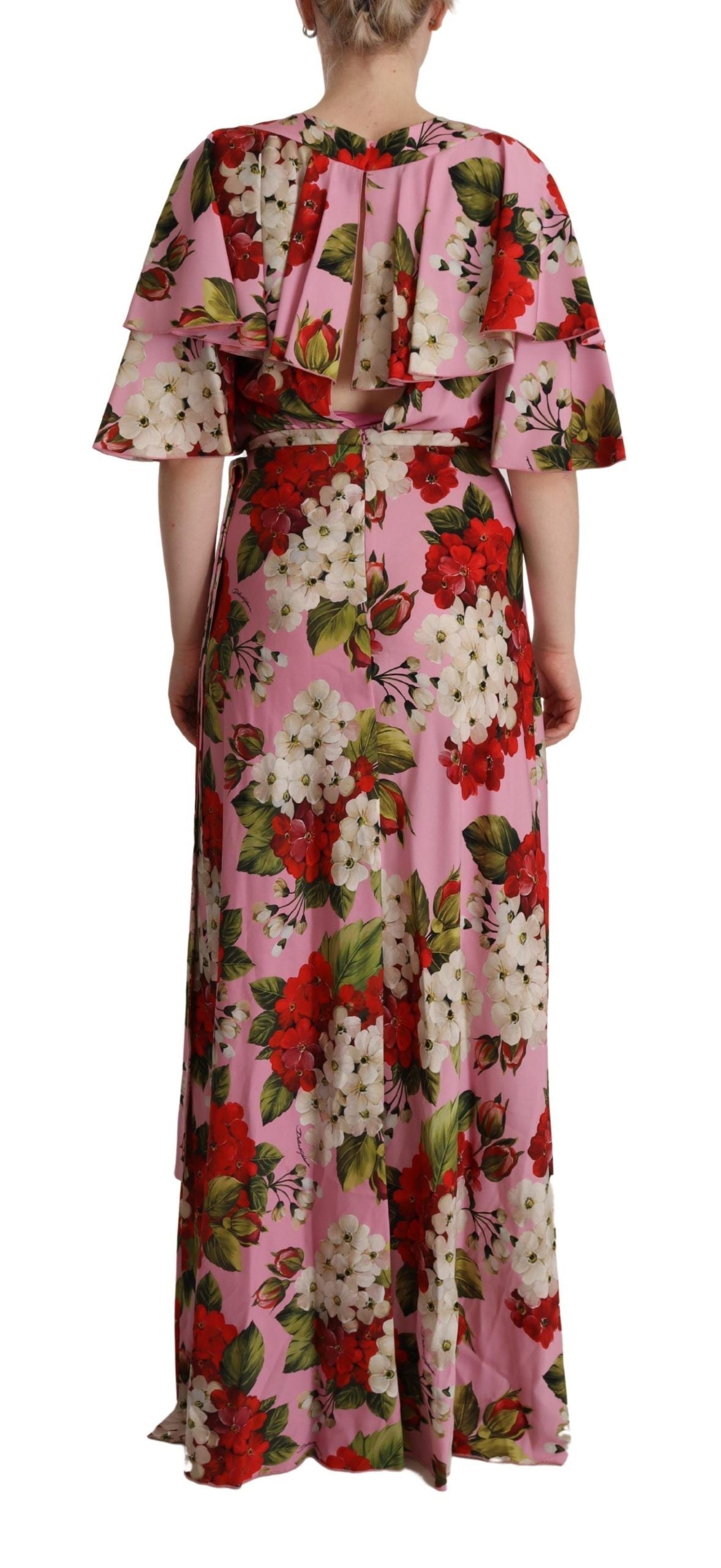 Robe longue en soie extensible à imprimé floral rose de Dolce & Gabbana