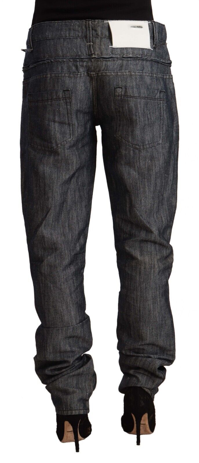 Acht donkergrijze ramie rechte jeans met hoge taille en brede pijpen
