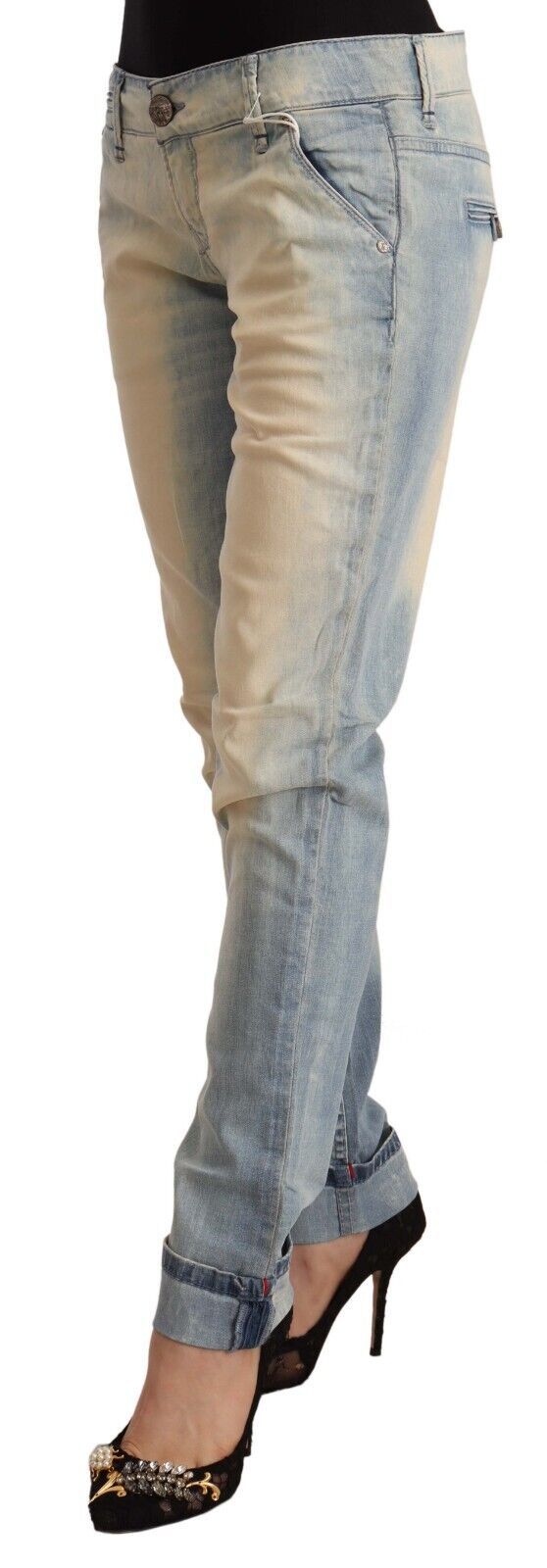 Jeans skinny en coton délavé bleu clair à taille basse Acht