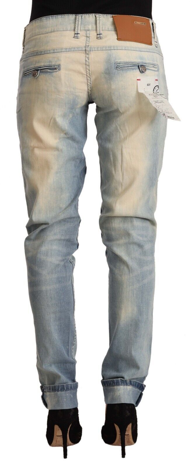Jeans skinny en coton délavé bleu clair à taille basse Acht