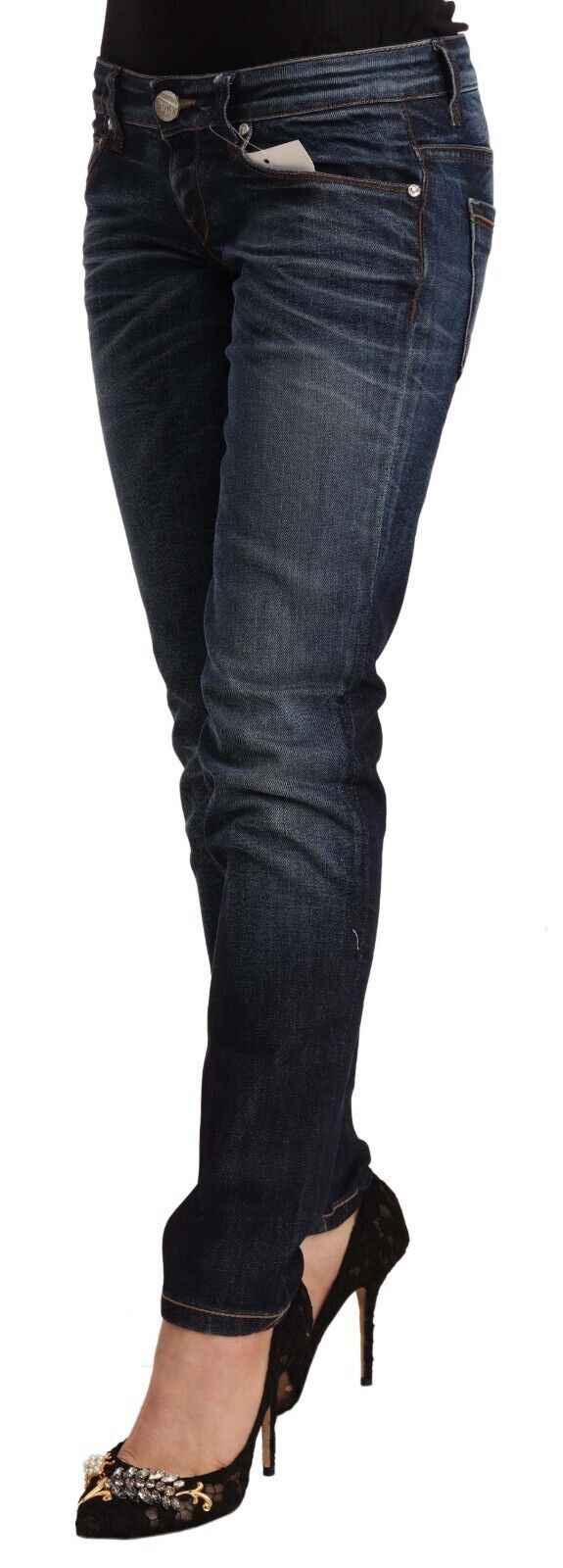 Jeans skinny en coton délavé bleu à taille basse Acht