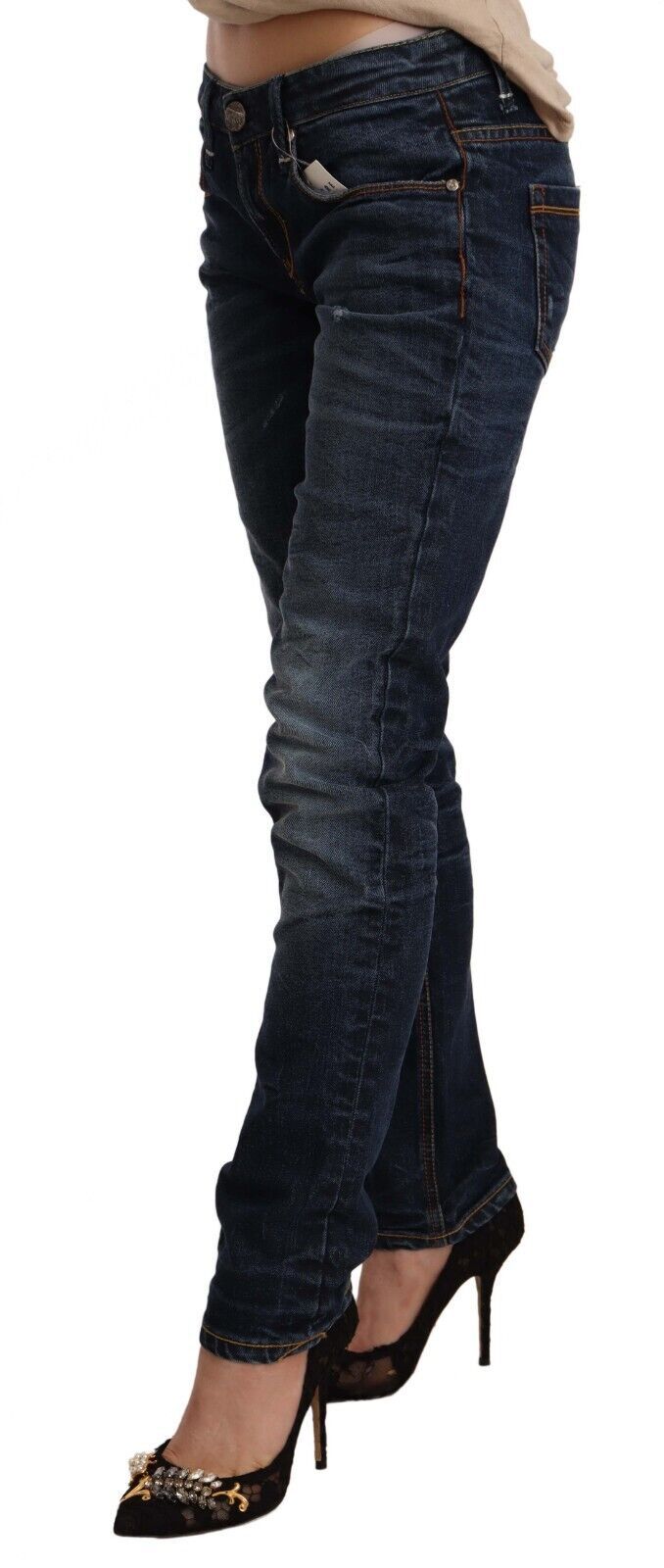 Jeans skinny en coton délavé bleu à taille basse Acht
