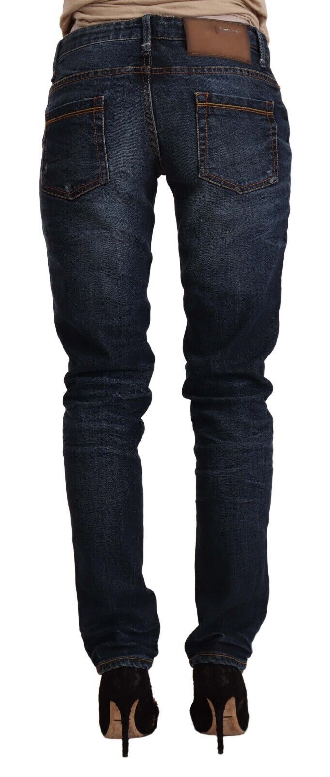 Jeans skinny en coton délavé bleu à taille basse Acht