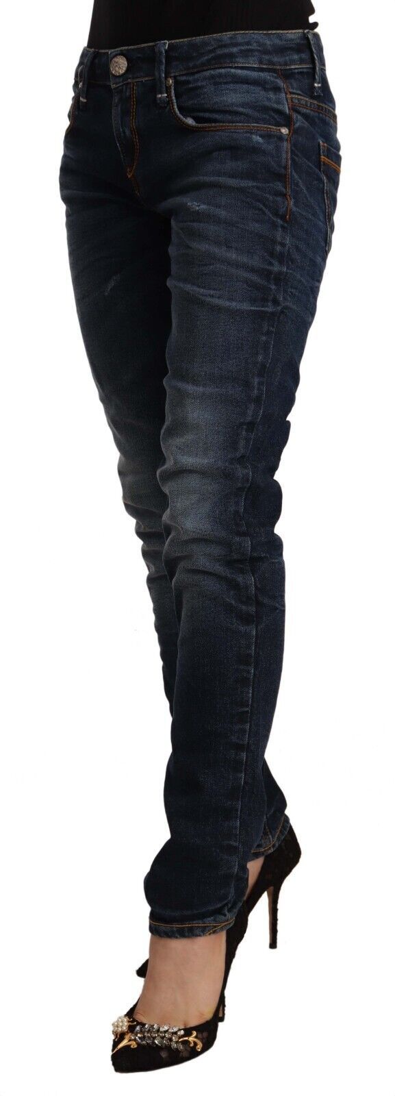 Jeans skinny en coton bleu lavé taille mi-hauteur Acht