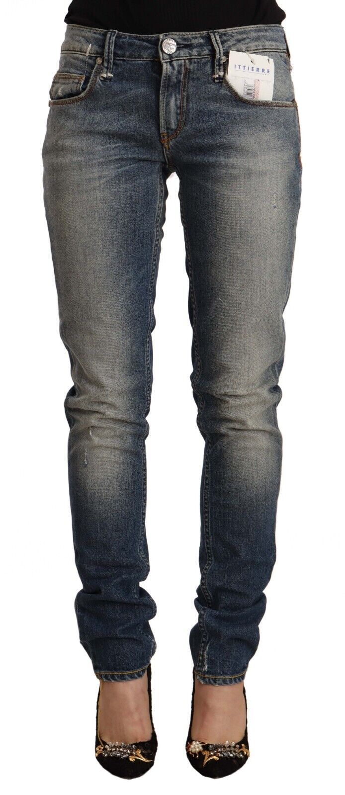 Jeans skinny en coton bleu lavé taille mi-hauteur Acht