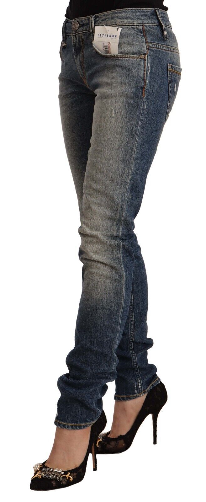 Jeans skinny en coton bleu lavé taille mi-hauteur Acht