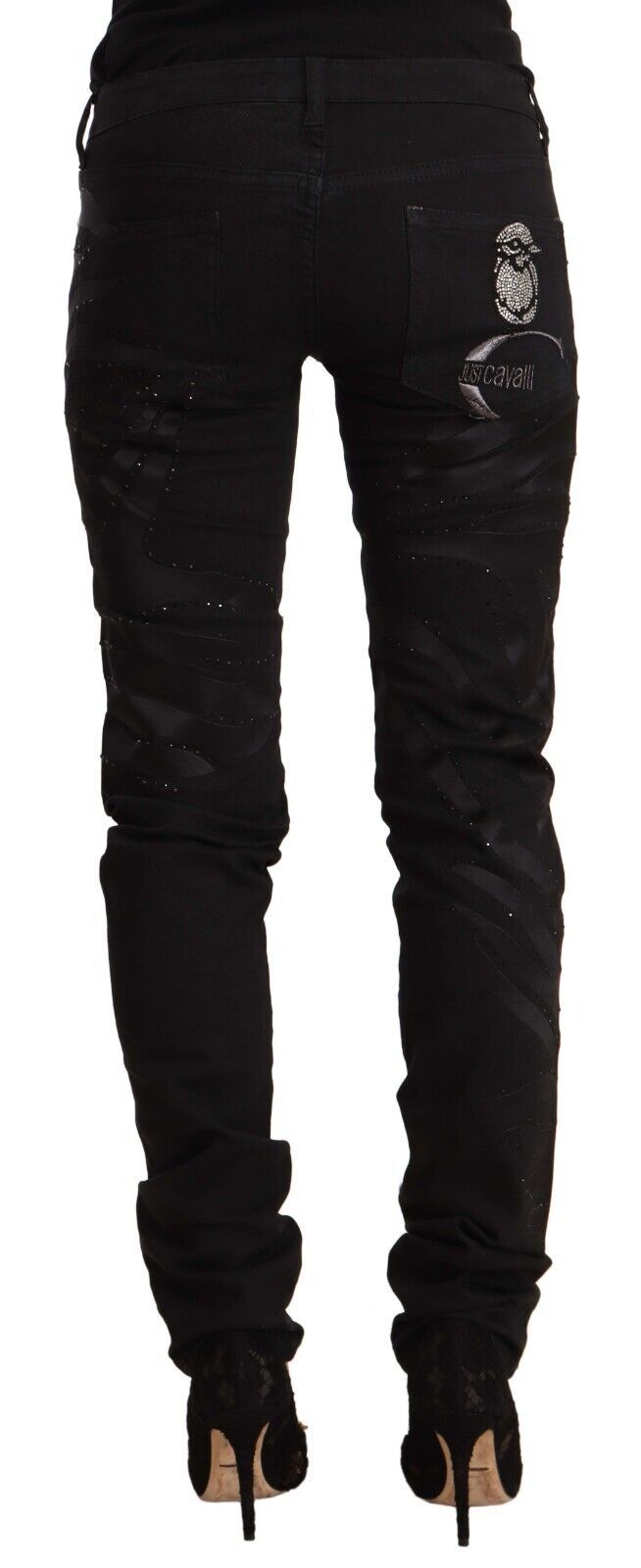 Just Cavalli zwarte skinny jeans met versieringen en een middelhoge taille.