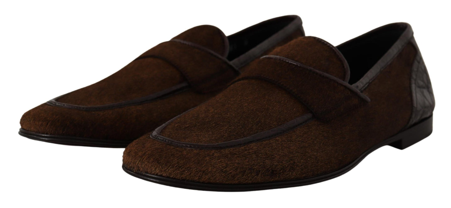 Dolce & Gabbana Chaussures Mocassins habillés en cuir marron, souliers à enfiler