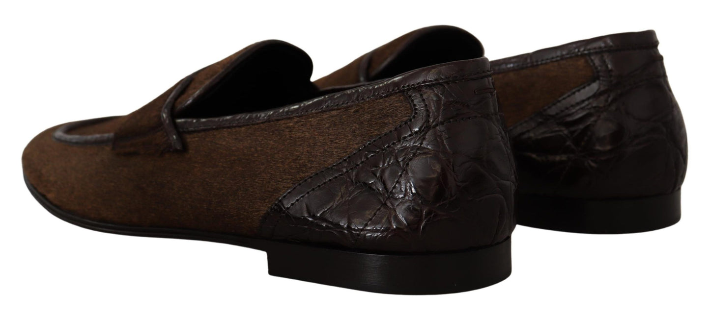 Dolce & Gabbana Chaussures Mocassins habillés en cuir marron, souliers à enfiler