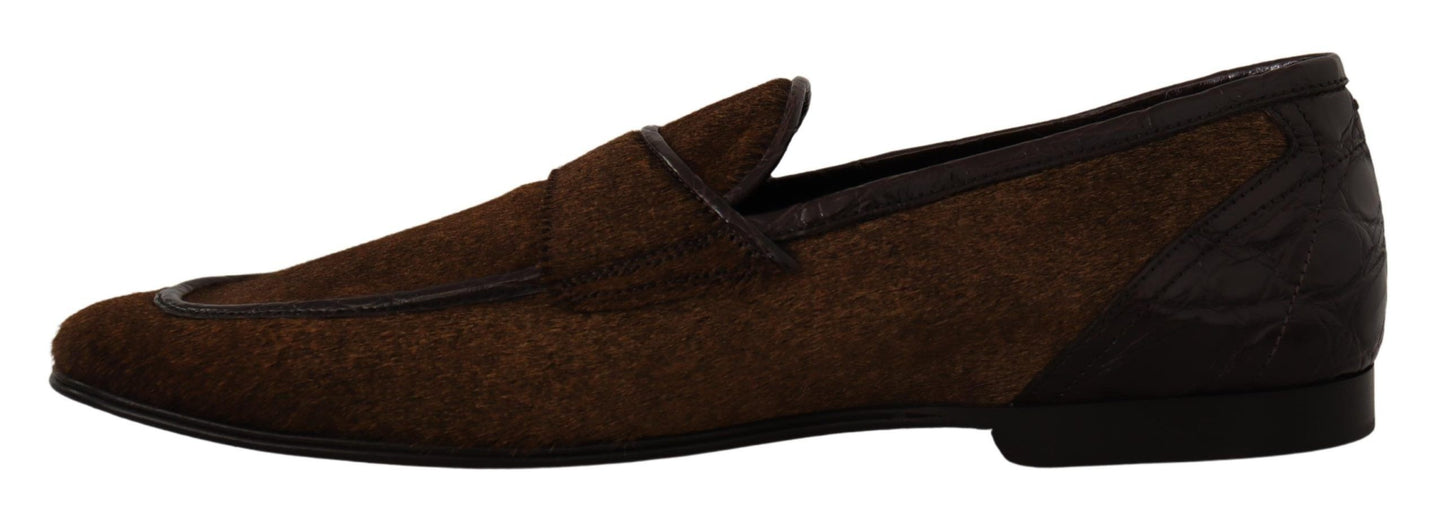 Dolce & Gabbana Chaussures Mocassins habillés en cuir marron, souliers à enfiler