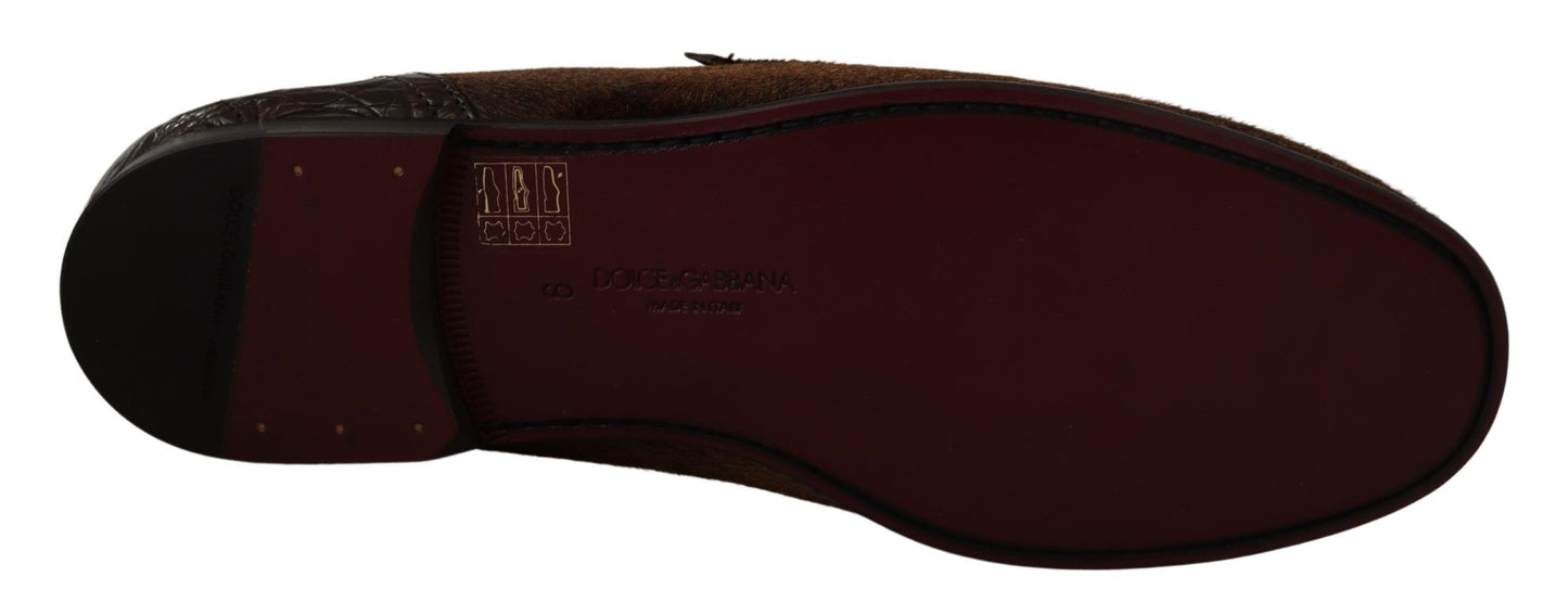 Dolce & Gabbana Chaussures Mocassins habillés en cuir marron, souliers à enfiler