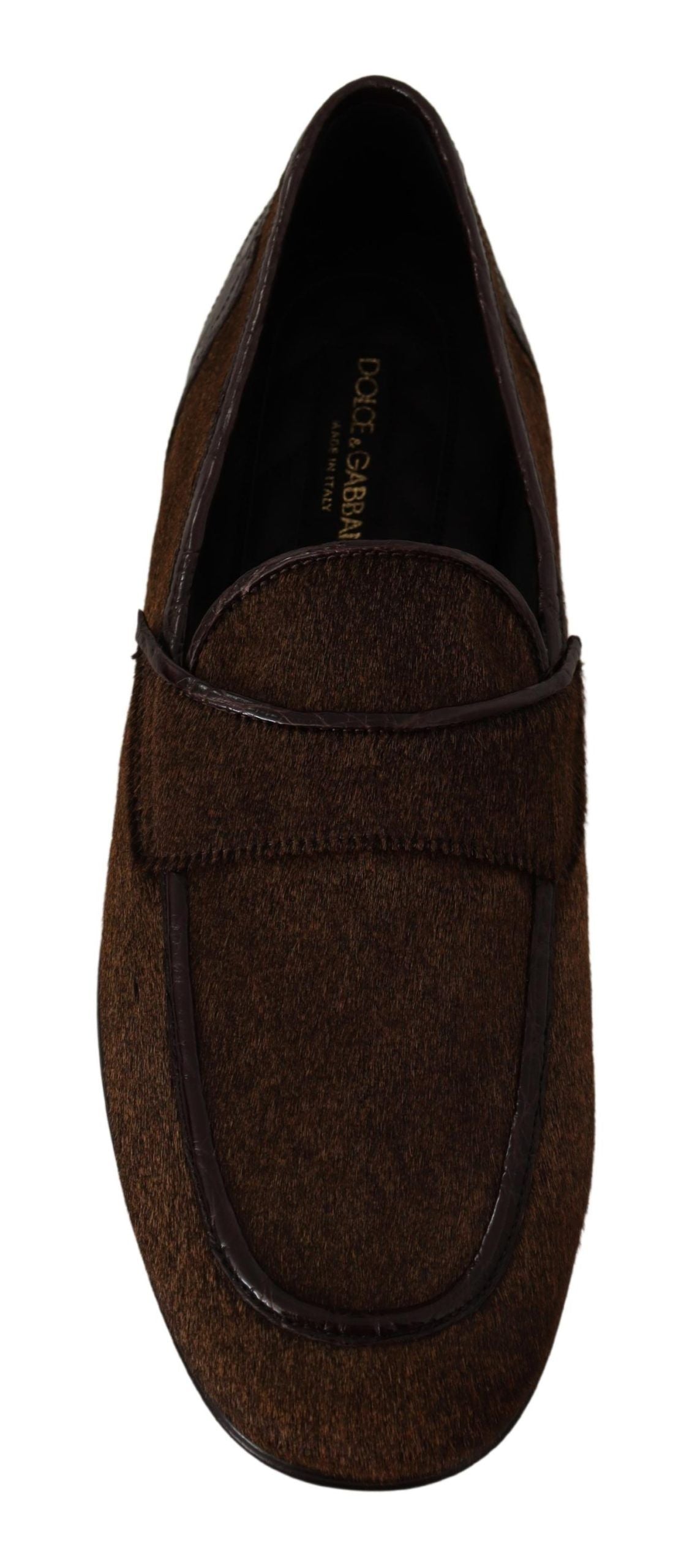 Dolce & Gabbana Chaussures Mocassins habillés en cuir marron, souliers à enfiler