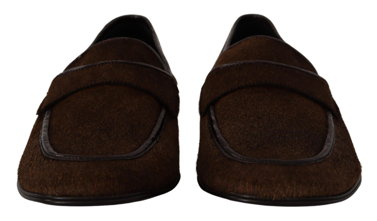 Dolce & Gabbana Chaussures Mocassins habillés en cuir marron, souliers à enfiler