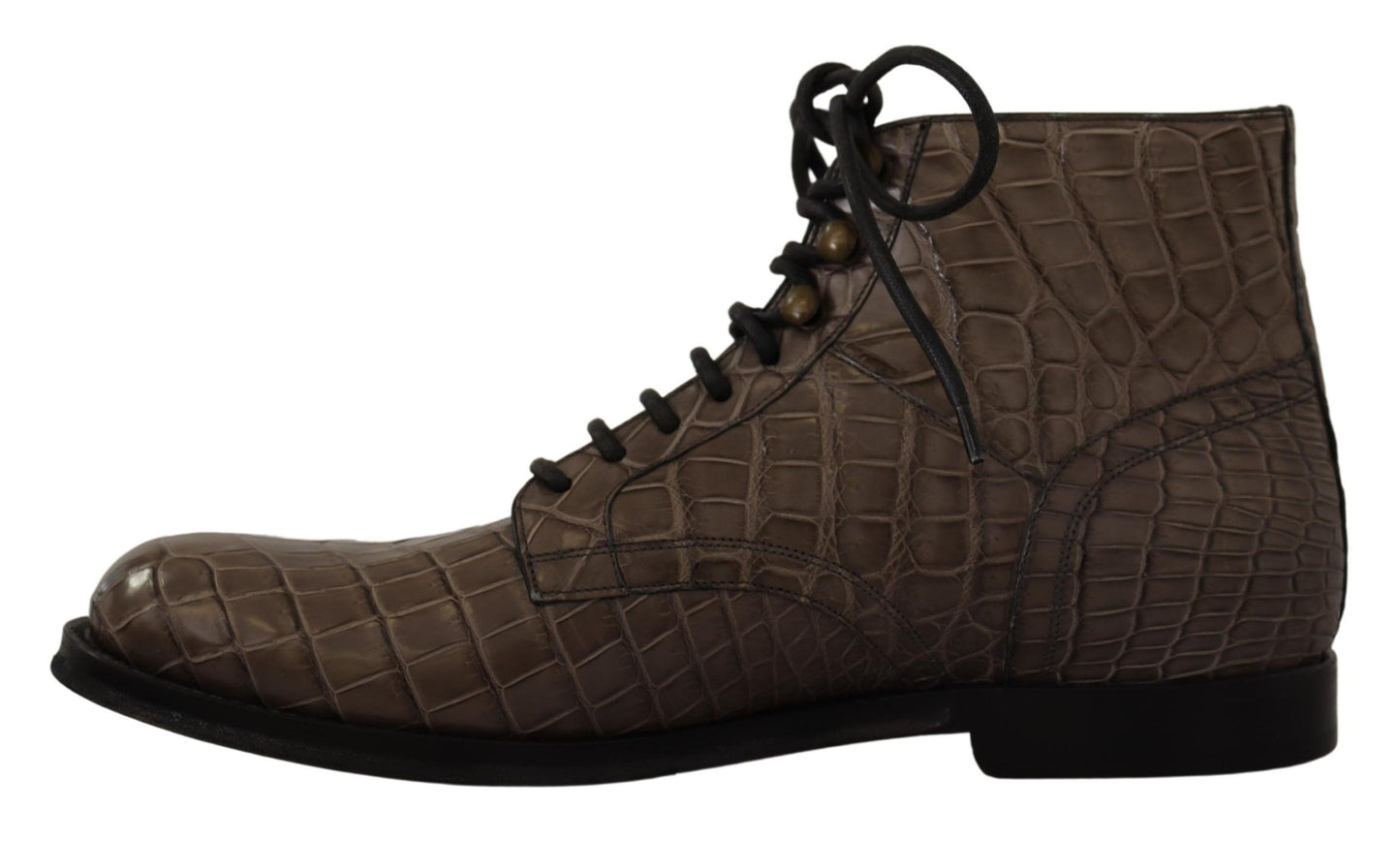 Bottes derby en cuir de crocodile gris de Dolce & Gabbana