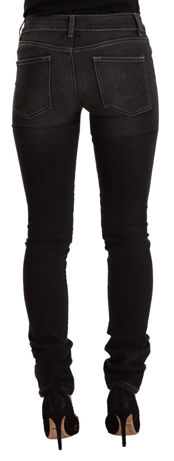 Zwarte, licht gewassen, skinny jeans van katoen met een middelhoge taille van GF Ferre.