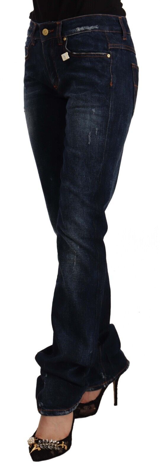 Jeans droit en coton délavé, taille mi-hauteur, bleu foncé de GF Ferre