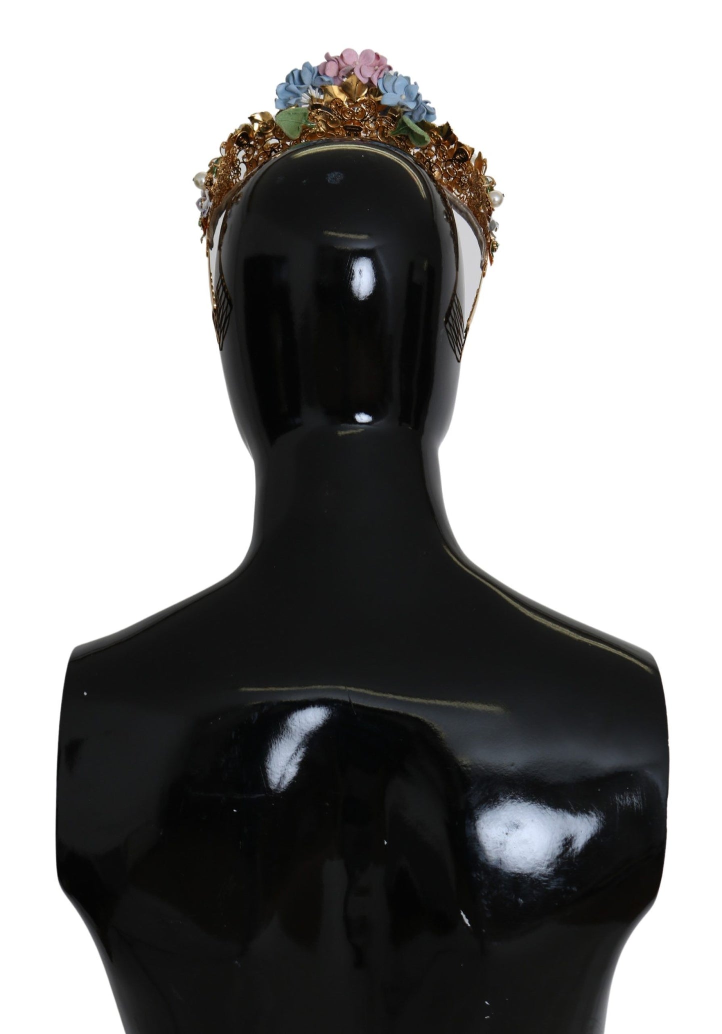 Serre-tête couronne diadème Dolce & Gabbana en cristal doré et hortensia violet