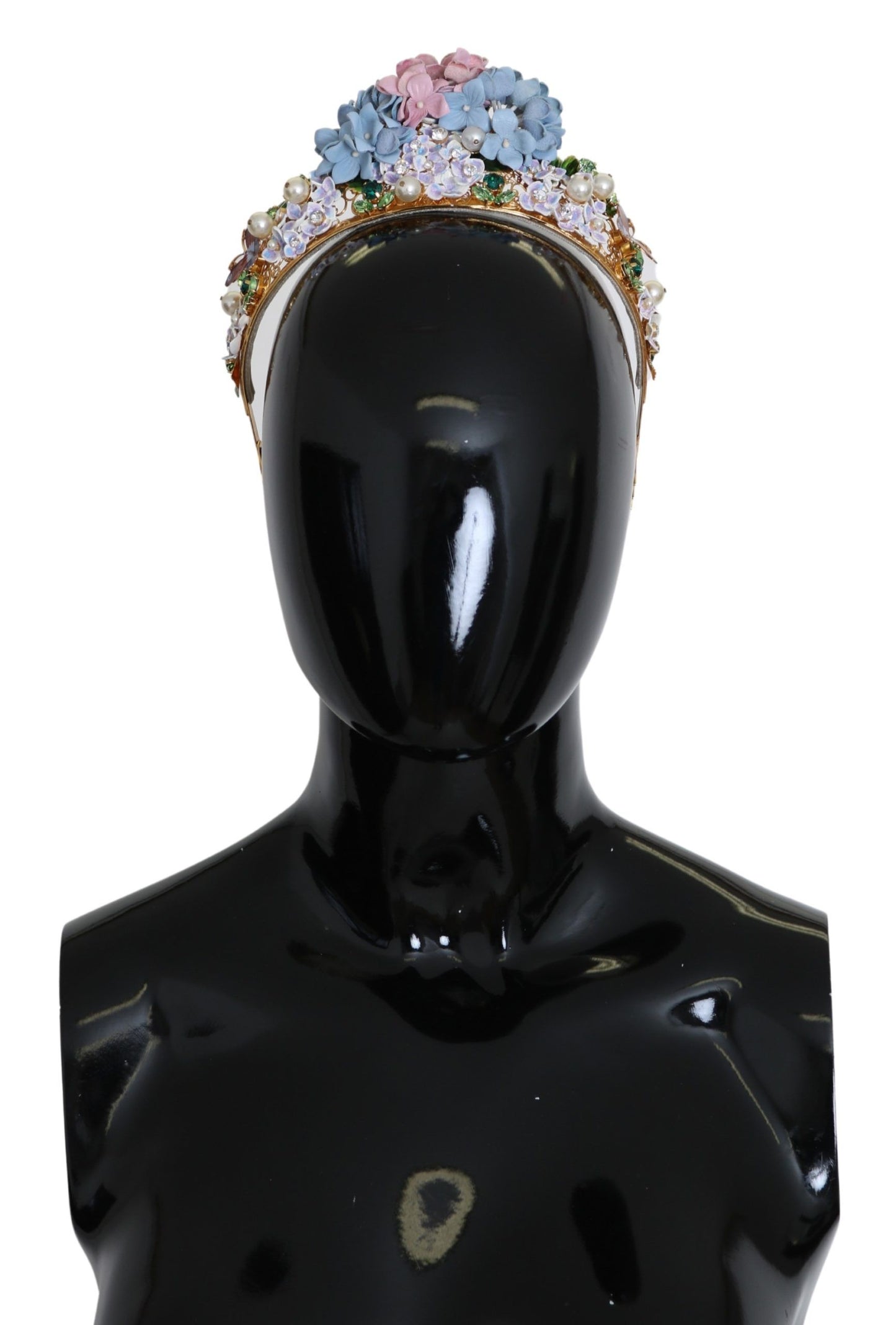 Serre-tête couronne diadème Dolce & Gabbana en cristal doré et hortensia violet