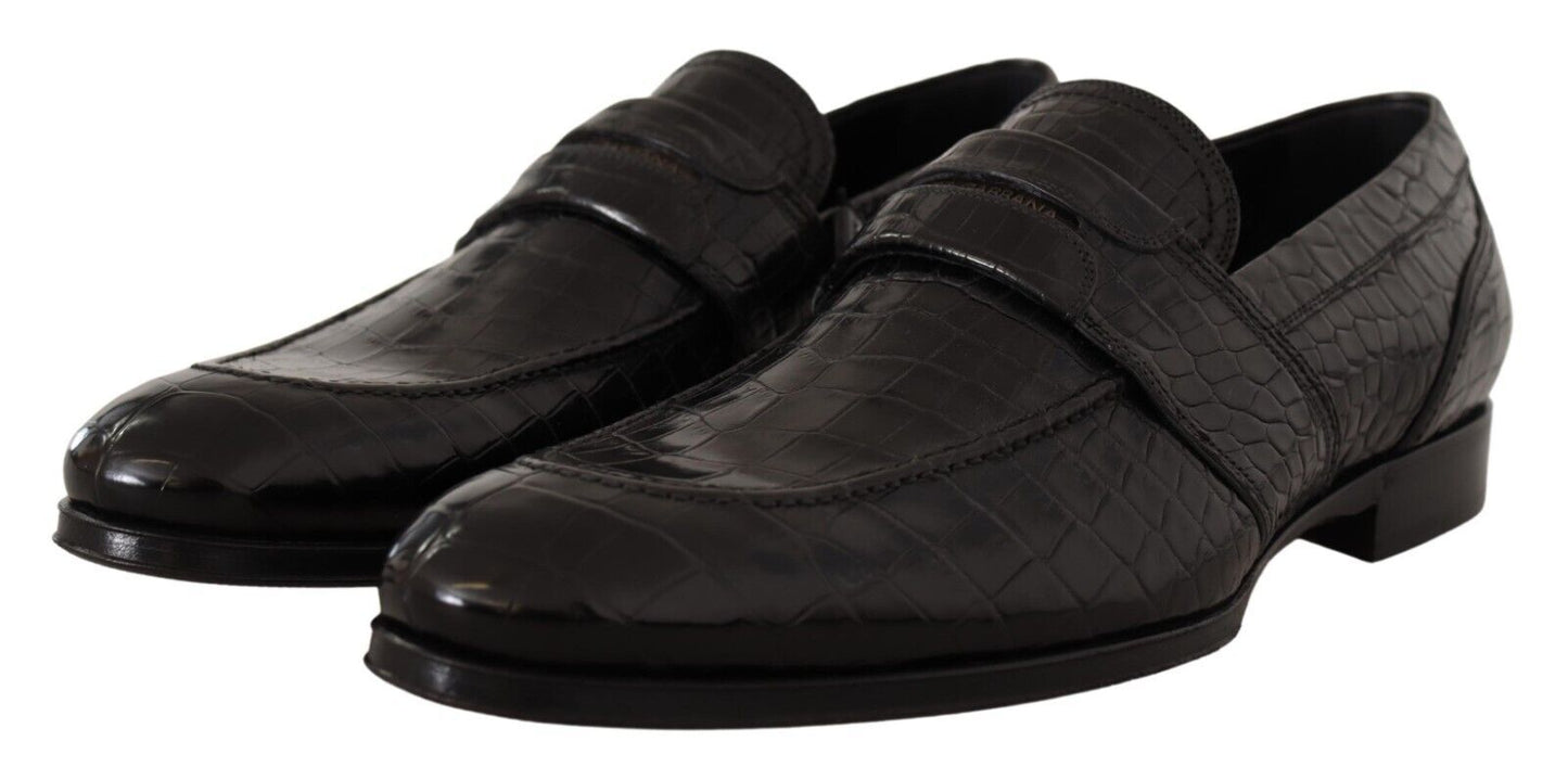 Mocassins à enfiler en cuir de crocodile noir de Dolce & Gabbana