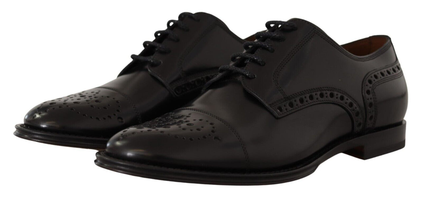 Chaussures derby formelles à bout en aile en cuir noir pour homme de Dolce & Gabbana