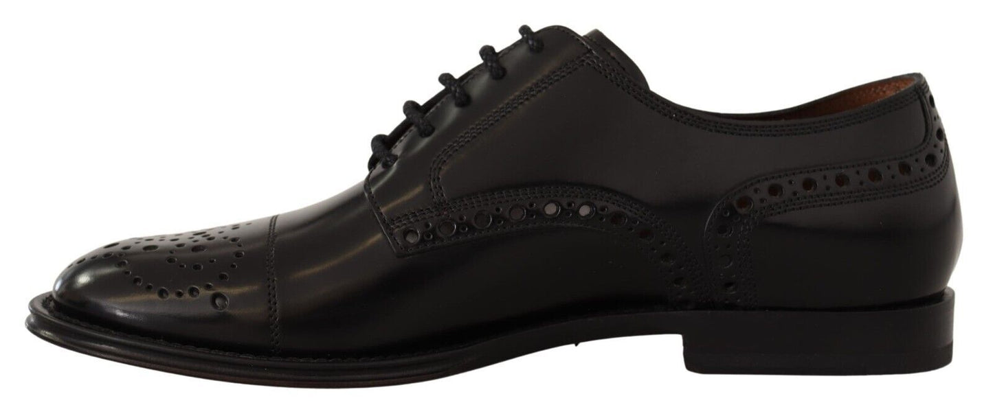 Chaussures derby formelles à bout en aile en cuir noir pour homme de Dolce & Gabbana