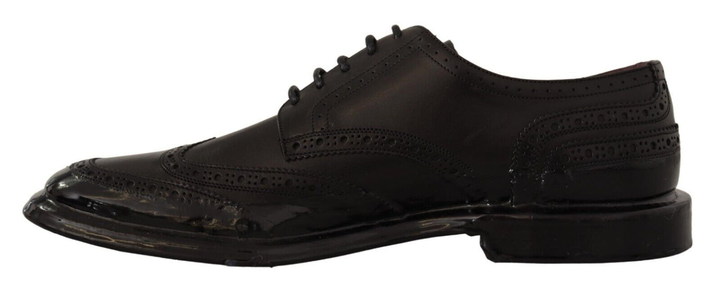 Chaussures formelles type derby à bout en aile de type Oxford en cuir noir de Dolce & Gabbana