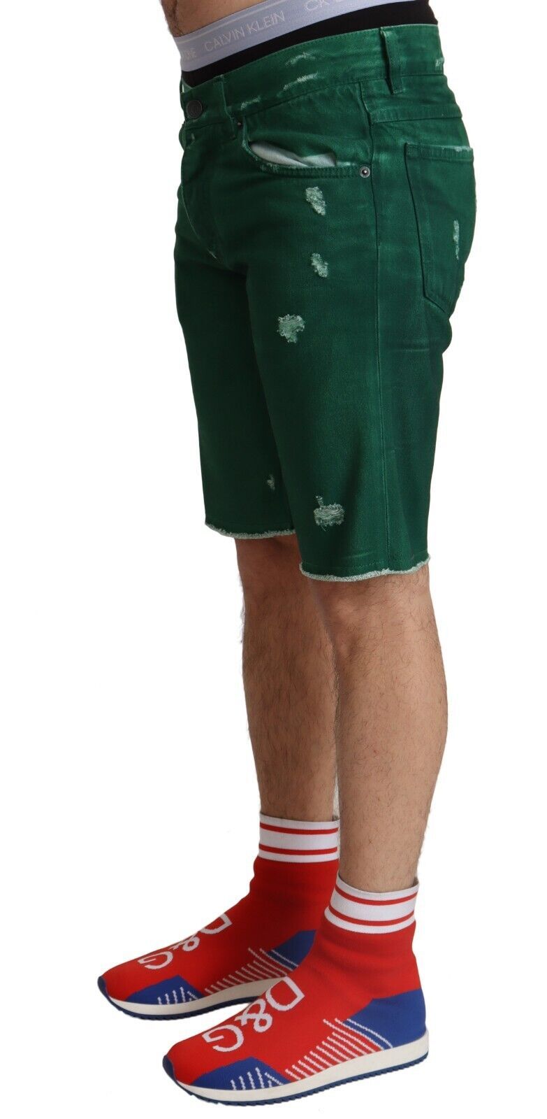 Shorts en jean en coton délavé vert pour homme de Dolce & Gabbana