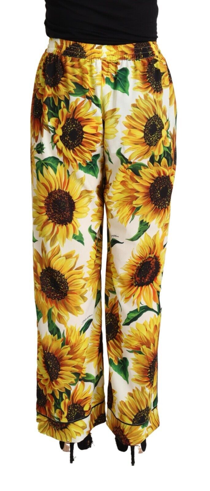 Pantalon large taille mi-hauteur à imprimé tournesol blanc de Dolce & Gabbana