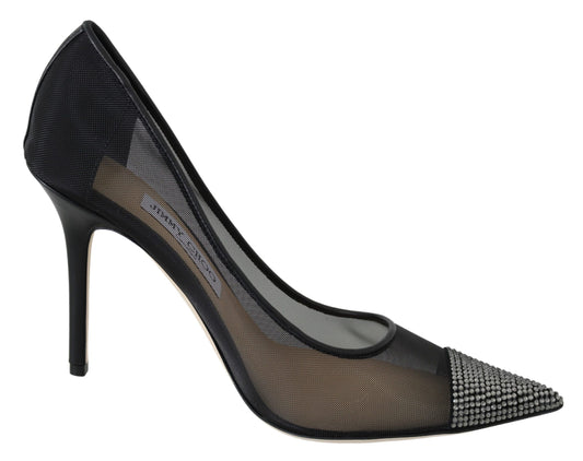 Escarpins en maille noire et cristaux, Jimmy Choo.