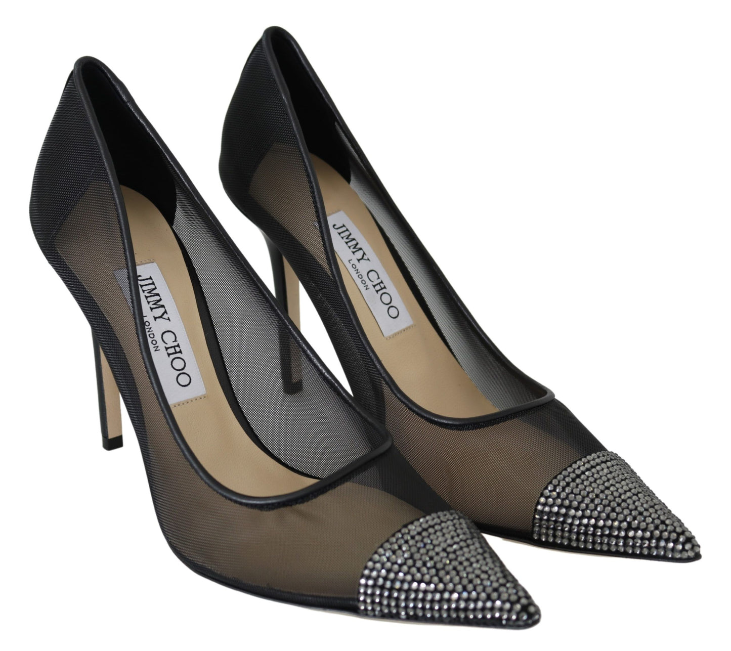 Escarpins en maille noire et cristaux, Jimmy Choo.