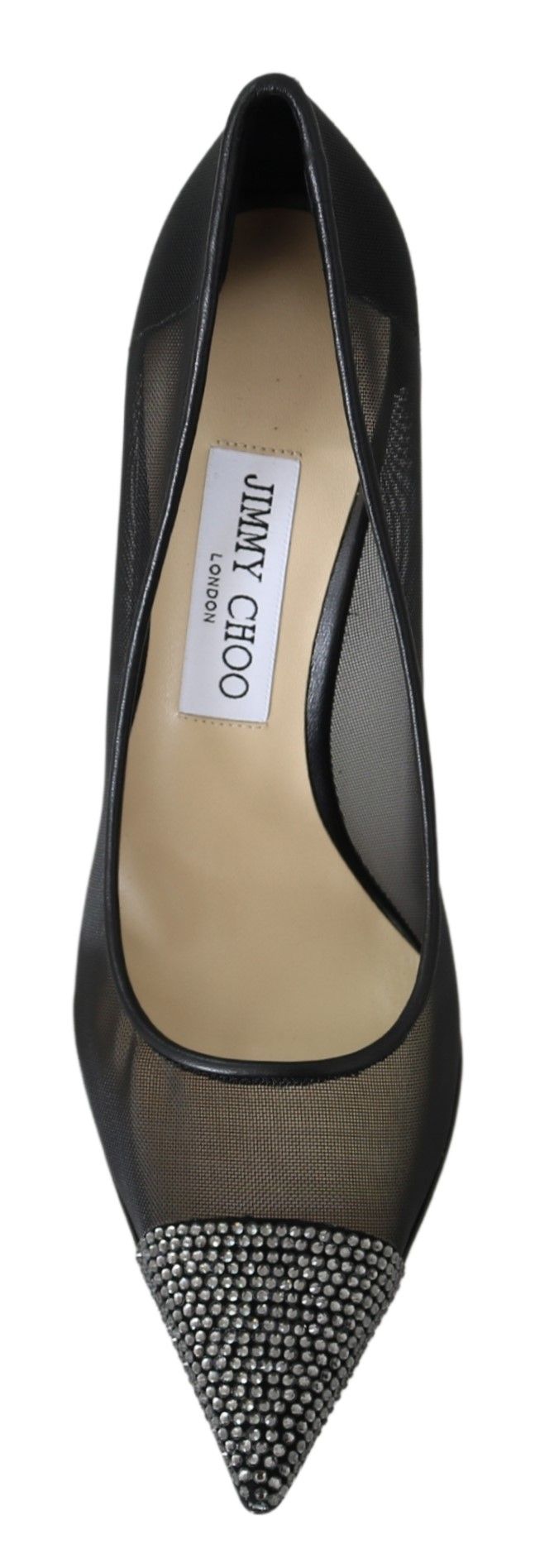 Escarpins en maille noire et cristaux, Jimmy Choo.
