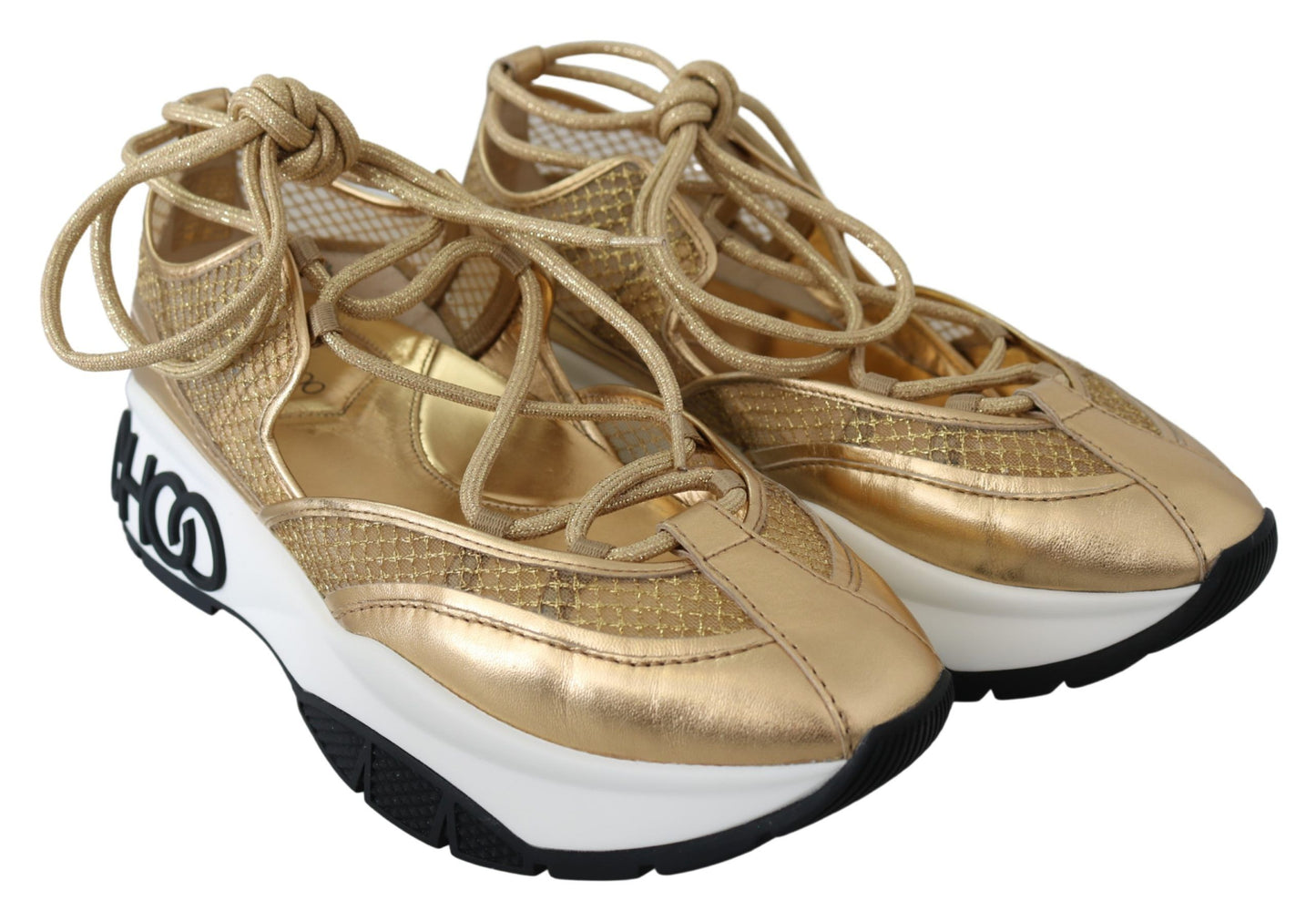 Sneakers en cuir et maille Golden Glamour de Jimmy Choo