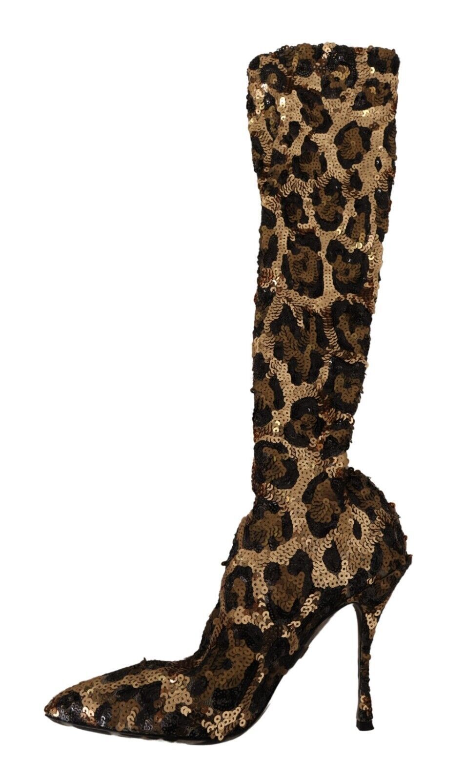 Bottines à talons dorés et paillettes léopard Dolce & Gabbana