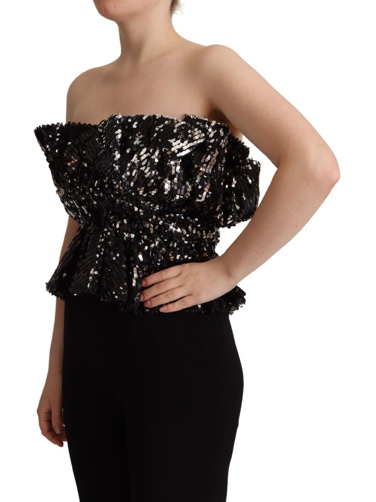 Aniye By Zwarte, met pailletten versierde, polyester cocktailblouse zonder bandjes