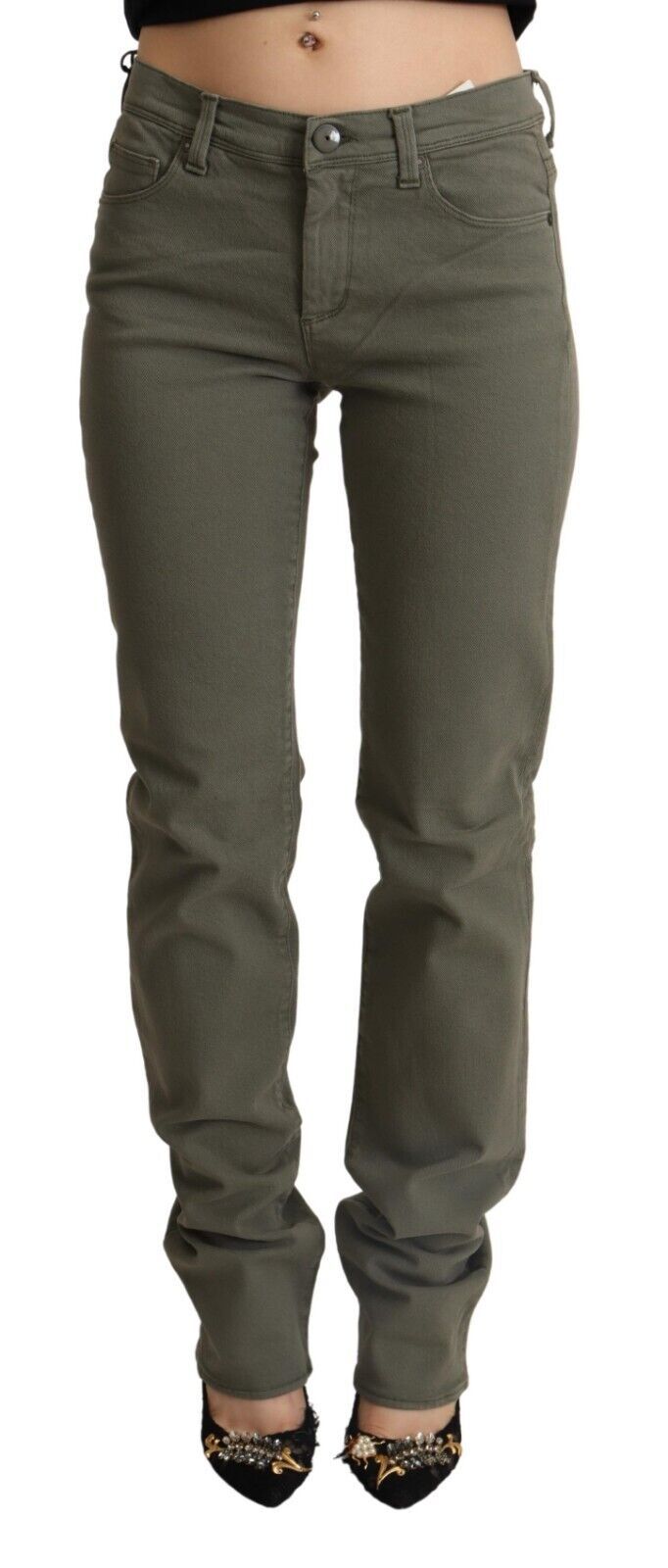 Ermanno Scervino grijze, smalle, katoenen denim broekspijzen met lage taille.